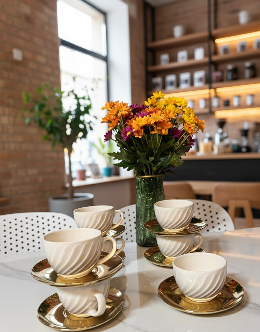 12pc ceramic cup with saucer set design 310ml