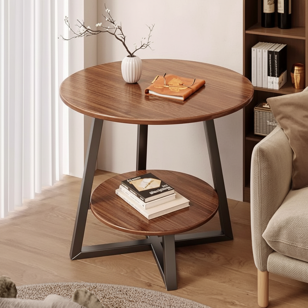 Double layer flower shaped side table with marble texture finish for sofa and bedside use