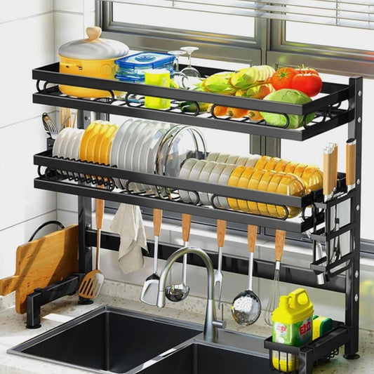 2 layer over the sink dish drying rack, kitchen storage organizer for plates and utensils. 