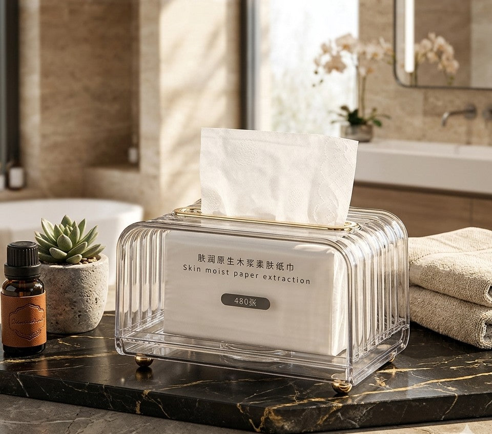 Clear acrylic serviette tissue box, modern napkin holder for home, office, or dining table