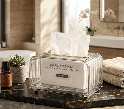 Clear acrylic serviette tissue box, modern napkin holder for home, office, or dining table