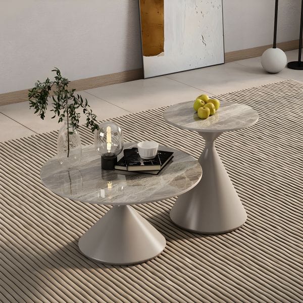 Marble-Top Nesting Coffee Tables with Metal Frame