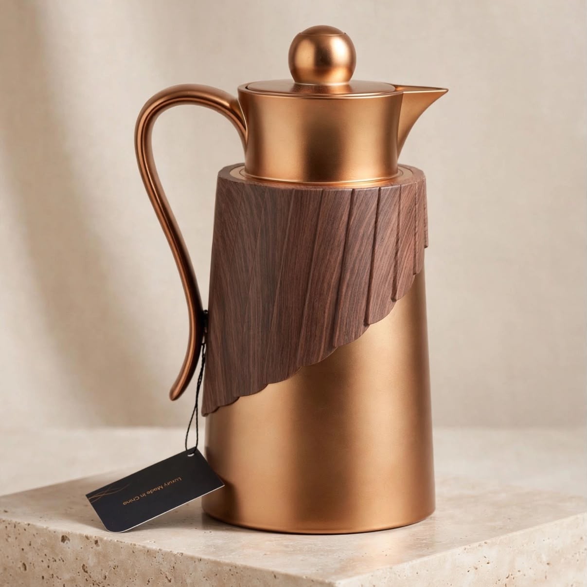 2Pc Insulated Flask Set with Wood Texture Finish
