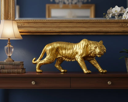 Gold resin tiger statue with detailed sculptural finish