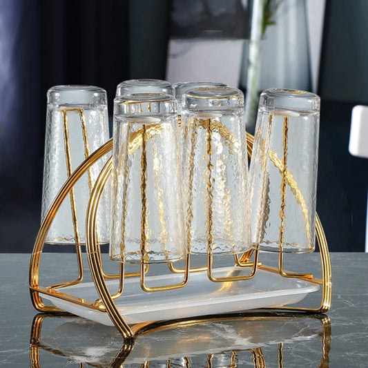 Glass water cup drying rack with spinning drainboard
