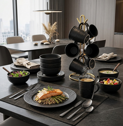 16 Piece Black Dinner Set
