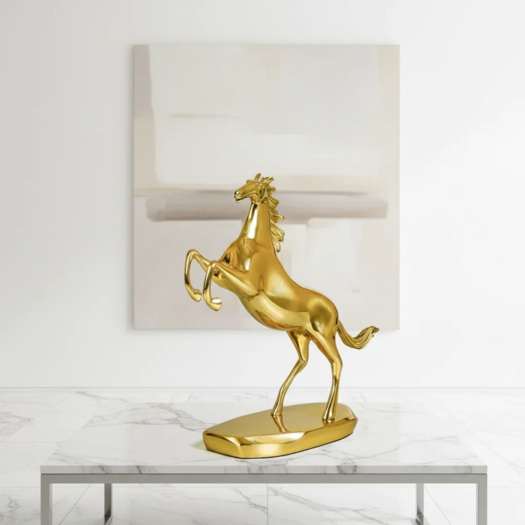 Golden Rearing Horse Statue