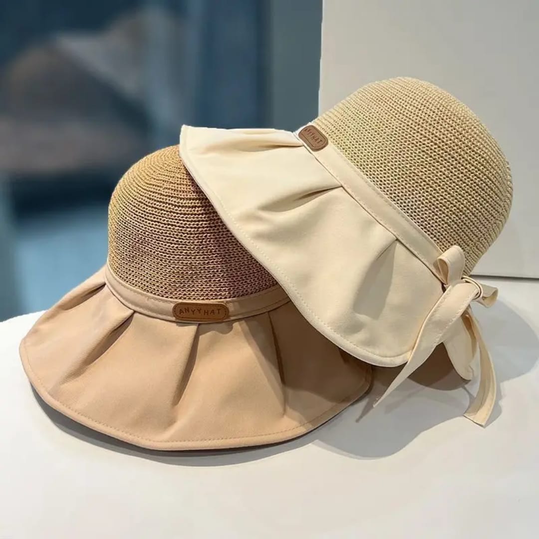 Summer Women’s Sun Protection Butterfly Knot Large Brim Face Covering Hat