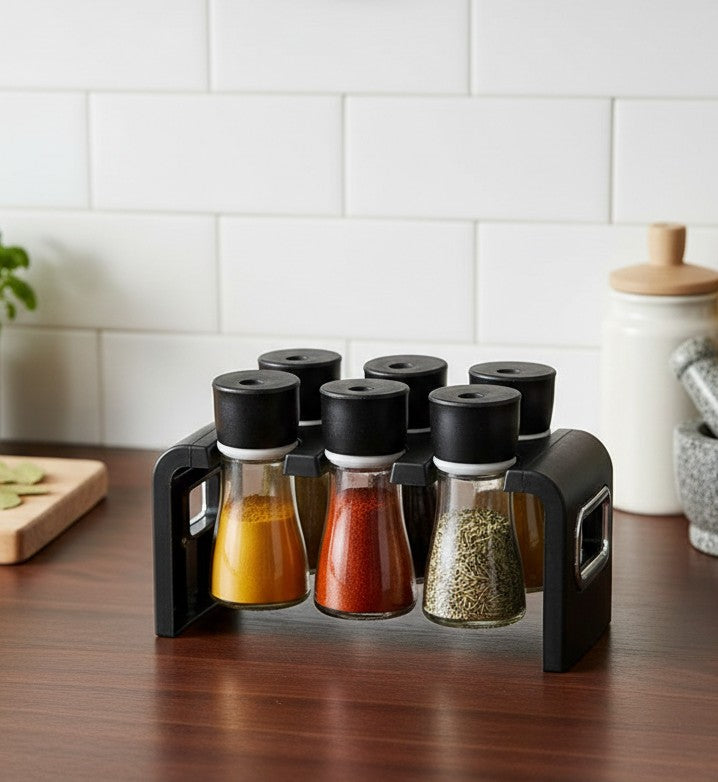 6-piece clear spice jar set with airtight lids for kitchen storage