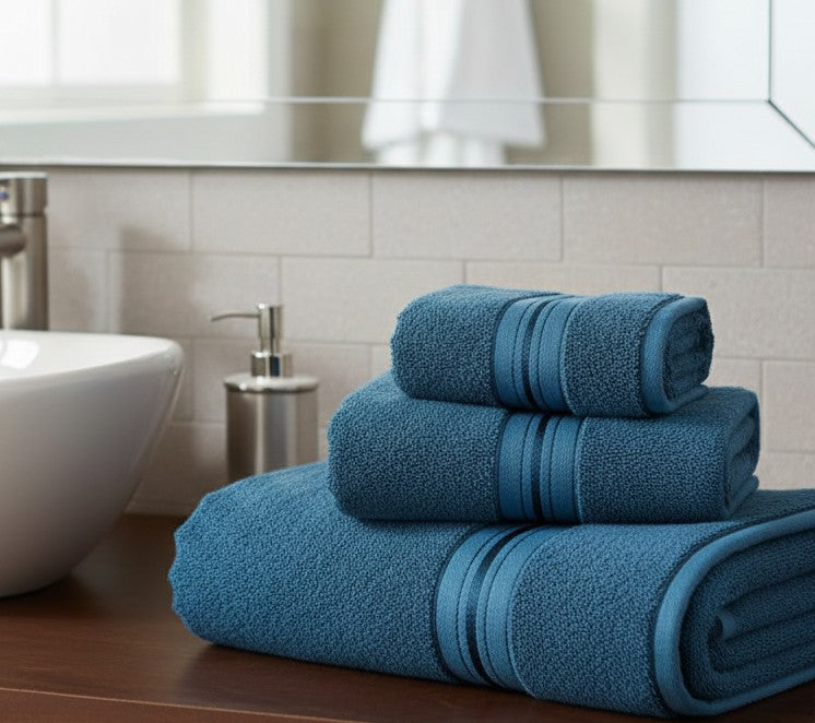 3-piece cotton bath towel set in various sizes and colors