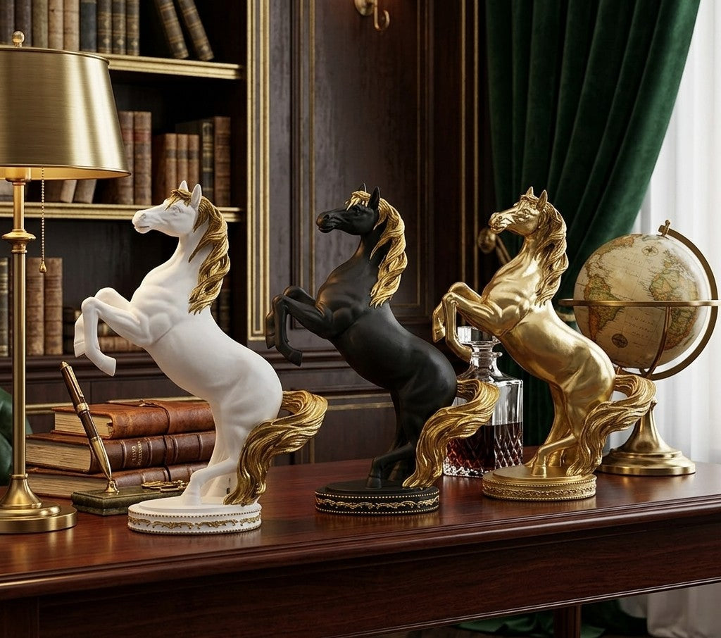 Modern ceramic horse statue measuring 25×9.5×34 cm designed as an elegant decorative figurine for home or office décor.