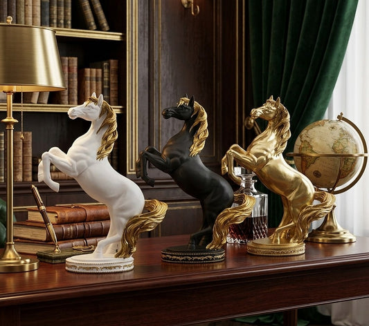 Modern ceramic horse statue measuring 25×9.5×34 cm designed as an elegant decorative figurine for home or office décor.