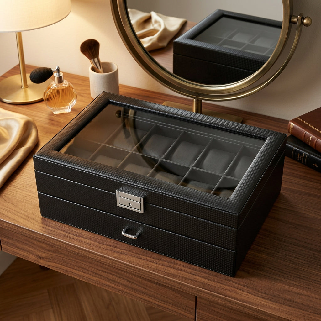 24-Slot Leather Watch Storage Organiser with Lock for Keeping 24 Watches Dust-Free and Organised available in Nairobi, Kenya