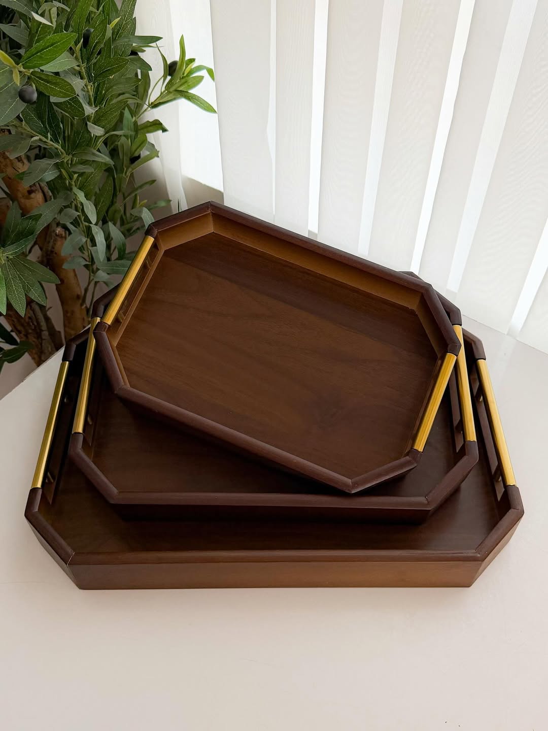 Bamboo Serving Tray with Custom Metal Handles