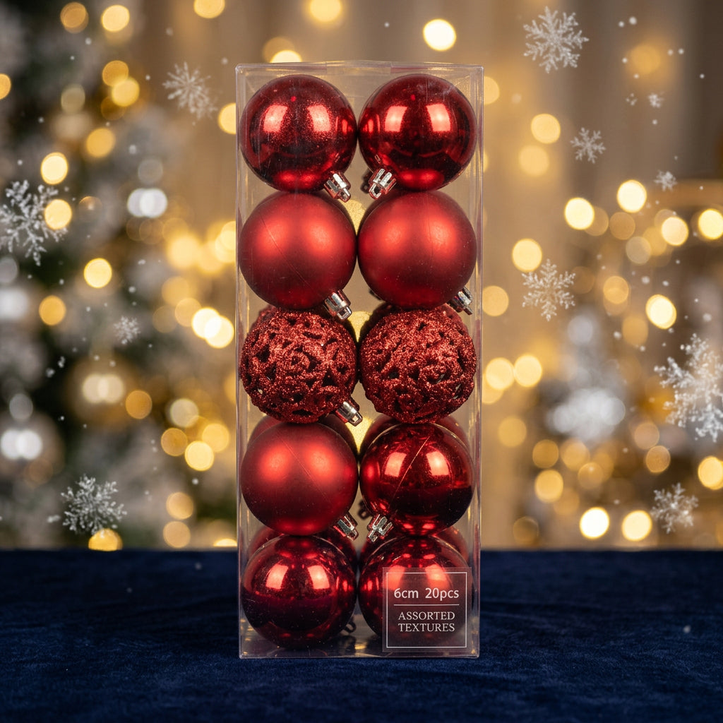 20 Piece Christmas Ball Ornaments Set with Hanging Hooks in Silver, Red and Gold for Christmas Tree Decoration 
