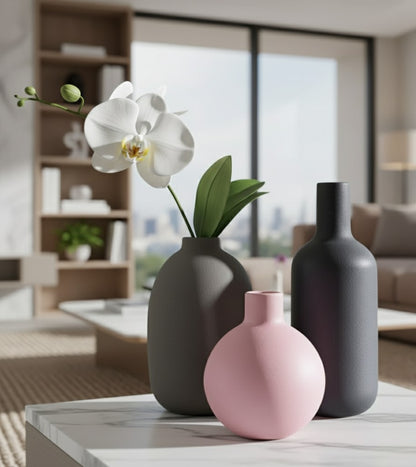 Set of three muted color minimalist vases