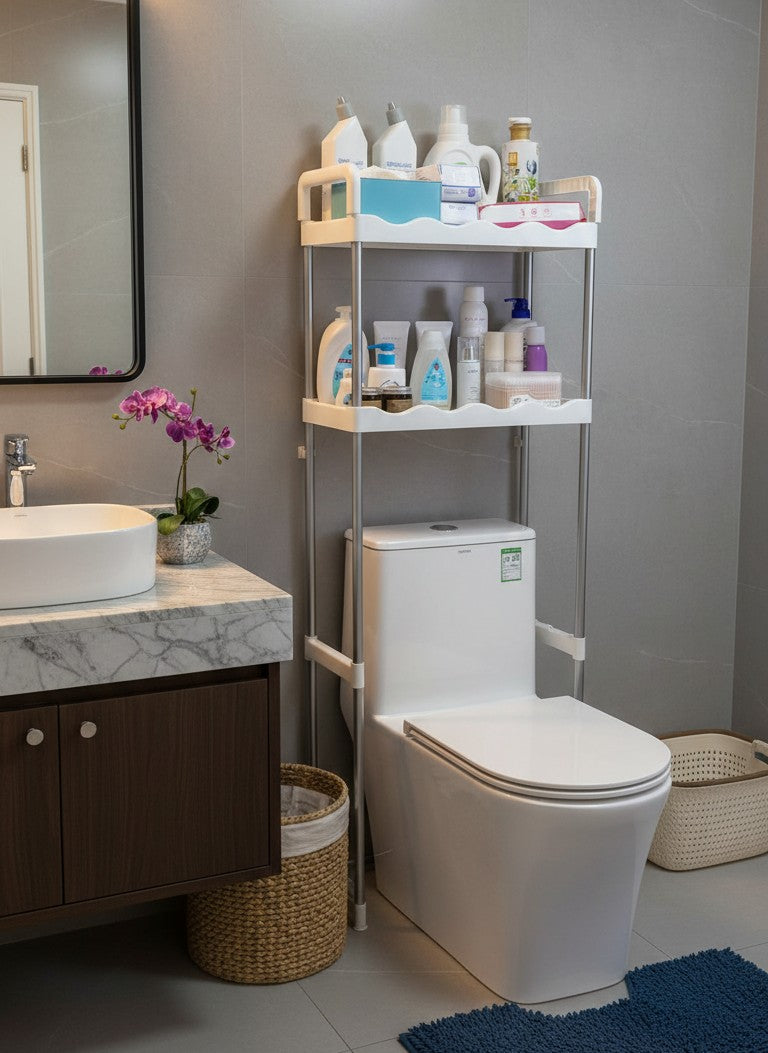 Over-the-Toilet Storage Rack – Two Tier with Hooks
