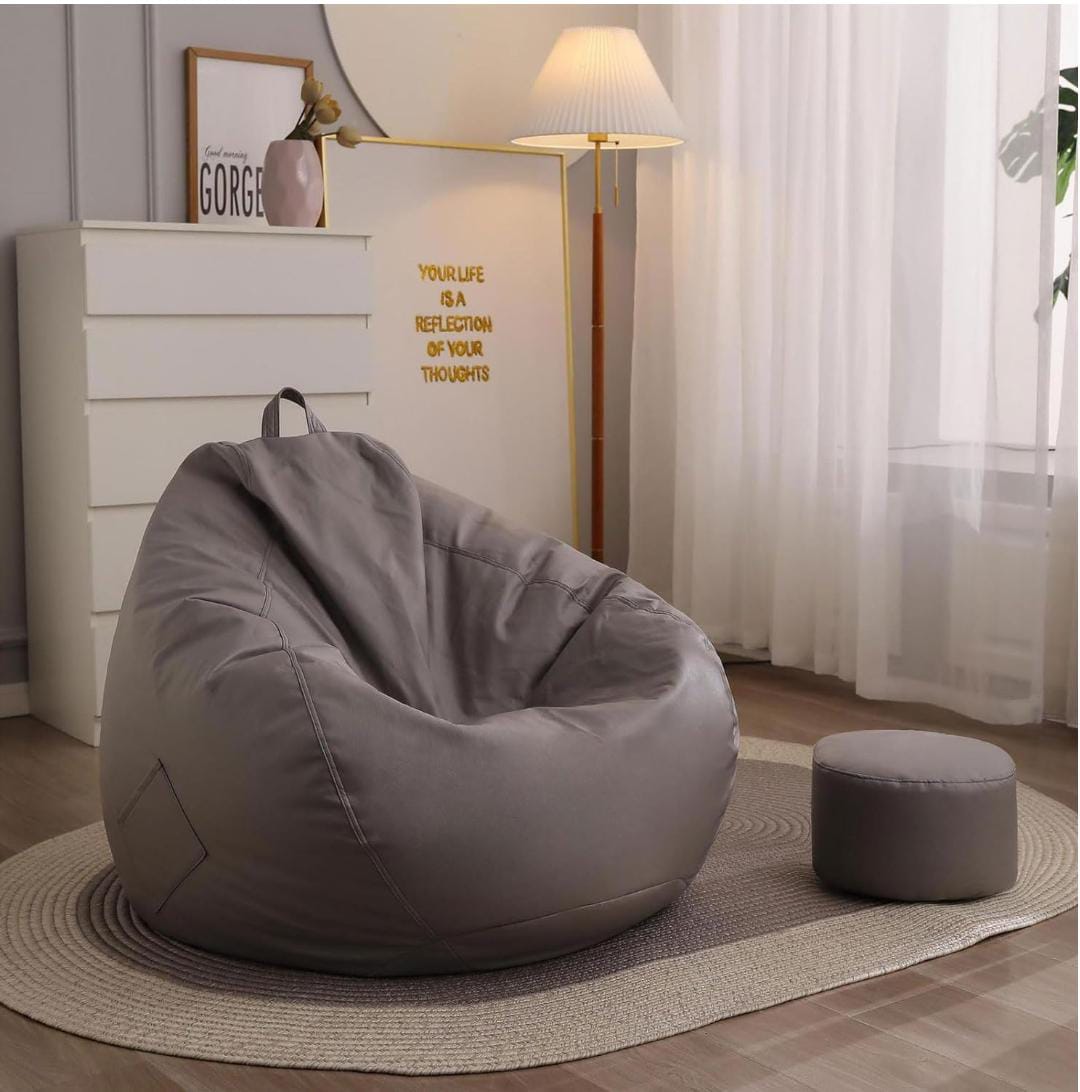 Giant faux leather bean bag chair with footstool, waterproof and comfortable
