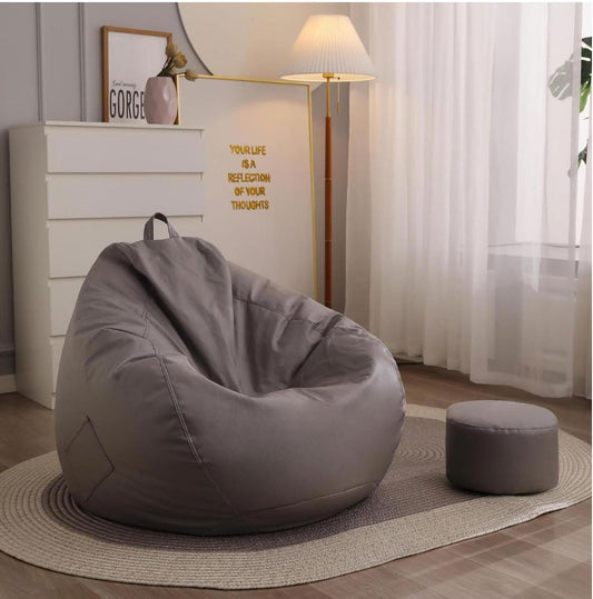 Giant faux leather bean bag chair with footstool, waterproof and comfortable