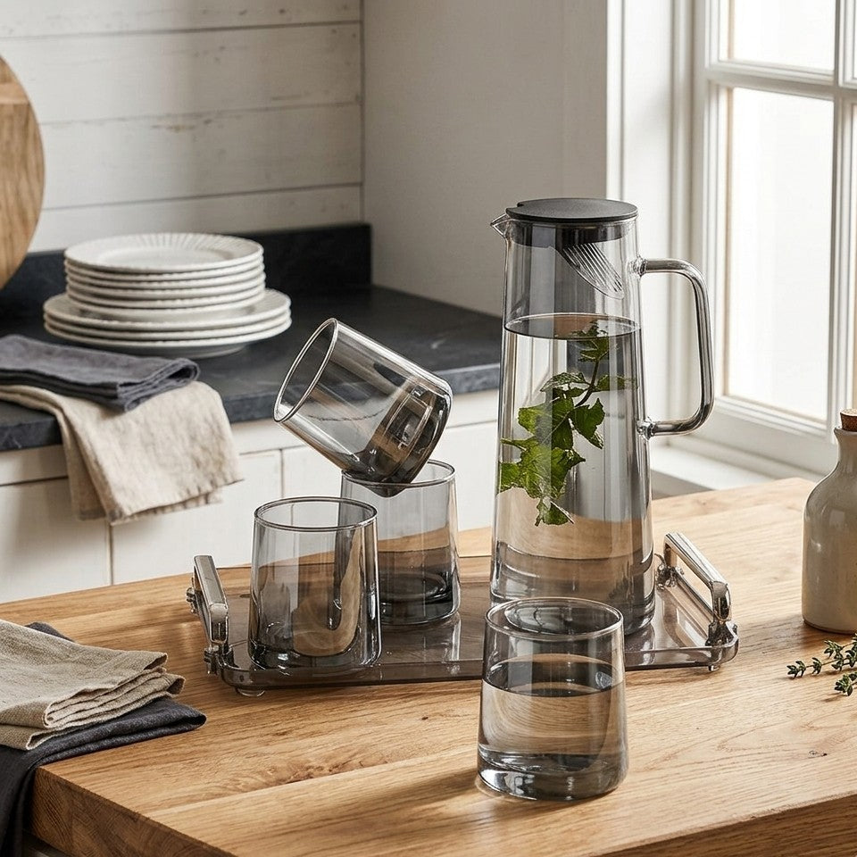 Borosilicate Glass Jug Set 1.8L Pitcher with 4 Glasses