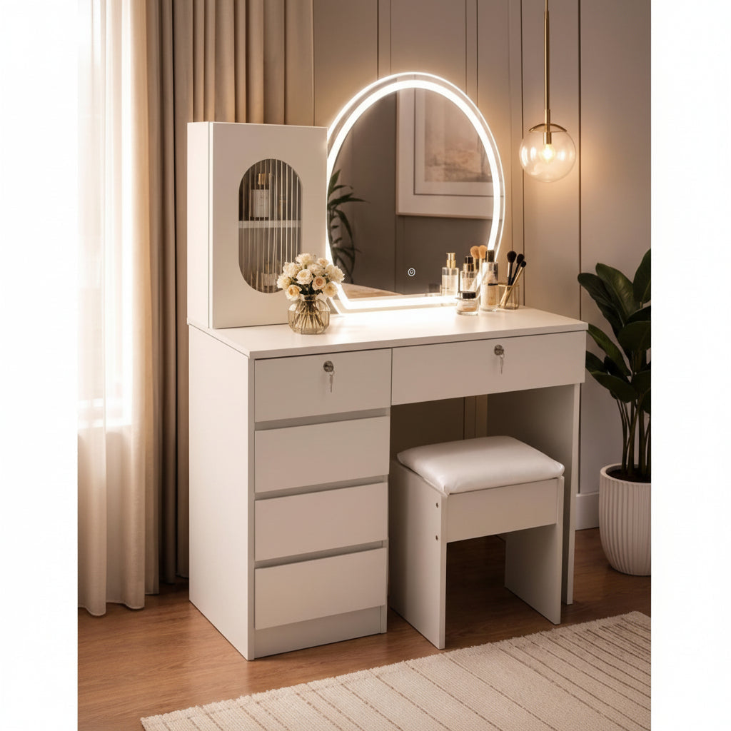 Vanity Dressing Table with Mirror and Stool