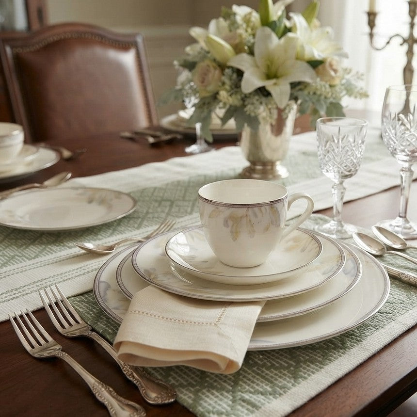 36Pc Ceramic Dinner Set with White Floral Design