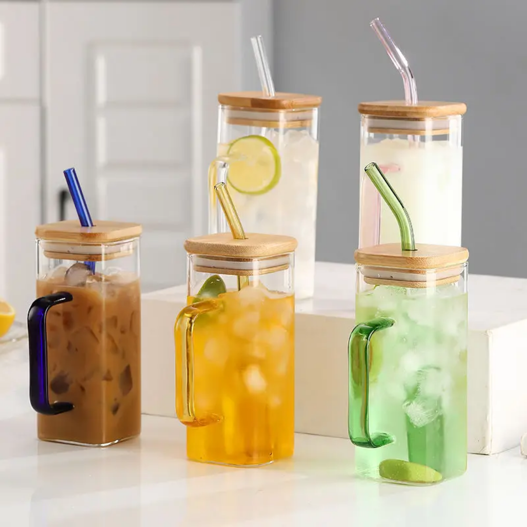 Square Glass with straw