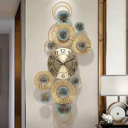 Light blue and gold wall clock designed as an elegant decorative timepiece for modern home or office interiors. 