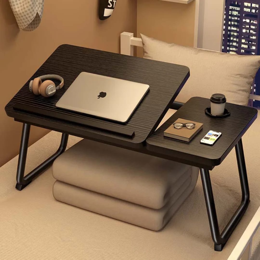 adjustable tilting laptop folding table stand with foldable legs portable laptop desk for bed sofa couch and study use pre assembled angle adjustable workstation for laptops tablets reading writing and home office tasks
