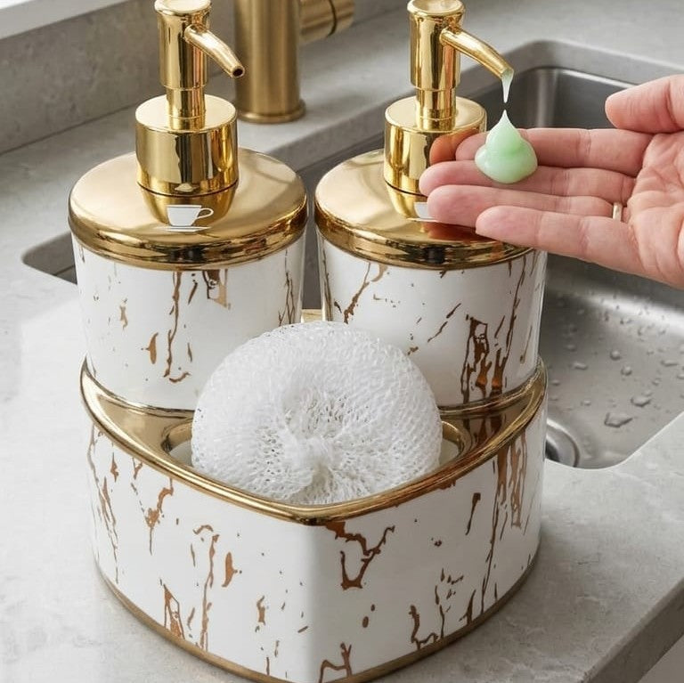 Porcelain Heart Twins Soap Dispenser Set with Scrub