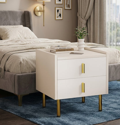 Ultra narrow bedroom bedside cabinet with 2 drawers and metal handles, compact nightstand for small spaces. 