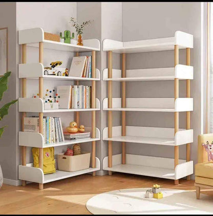 White bamboo multi-purpose bookshelf with lower drawer 141x60x24 cm
