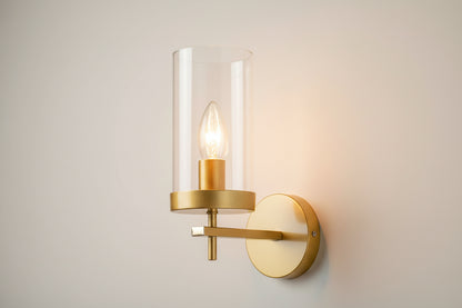 Golden and clear glass wall lamp with iron frame, elegant E14 indoor decorative lighting fixture