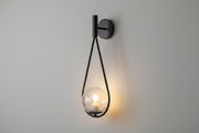 Tall black wall lamp with clear glass shade, modern E27 indoor decorative lighting fixture