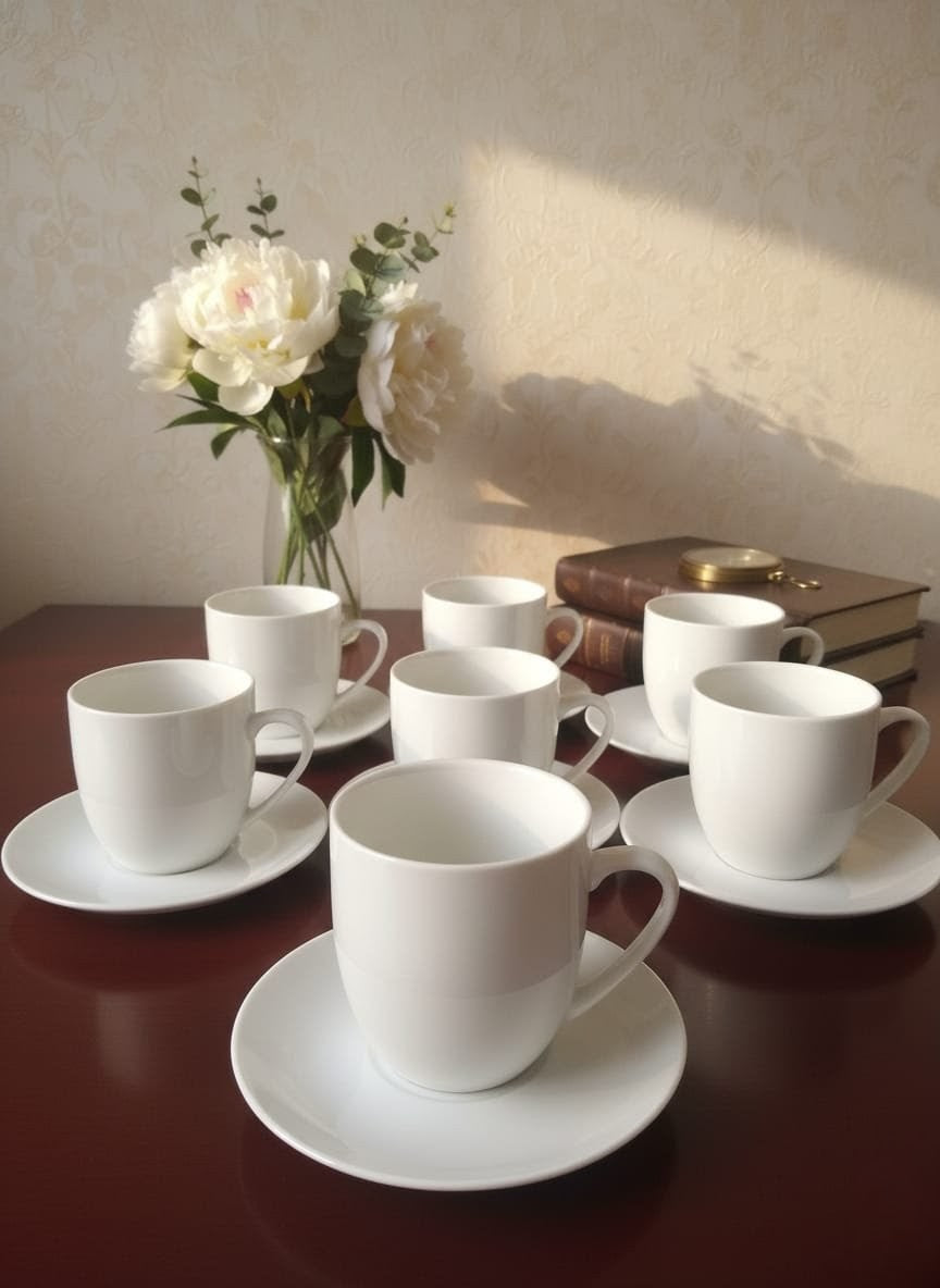 White Ceramic Cup And Saucer Set 6pcs
