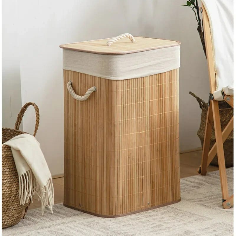 Large Capacity Foldable Bamboo Laundry Basket