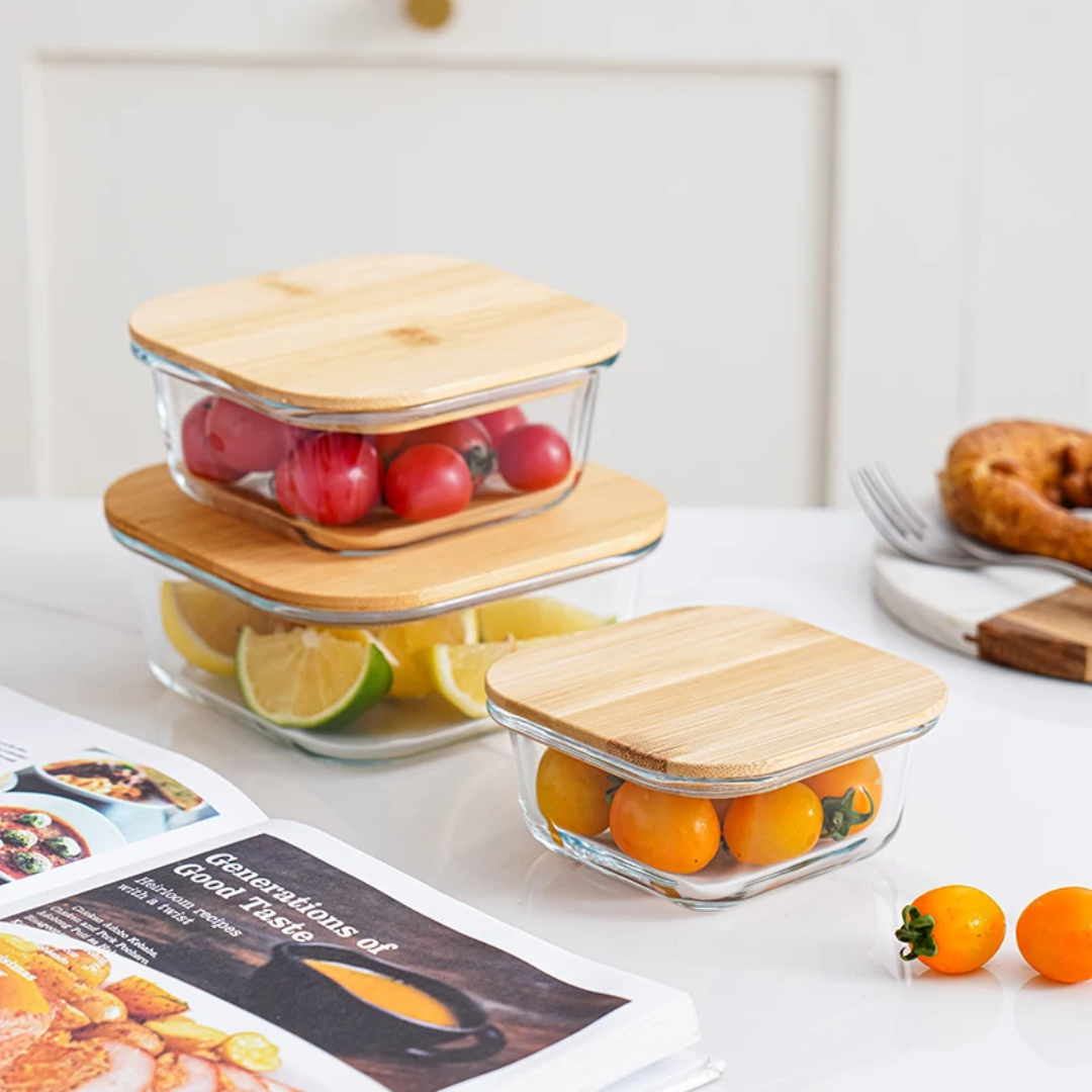 3Pcs Glass Bowl Storage Containers