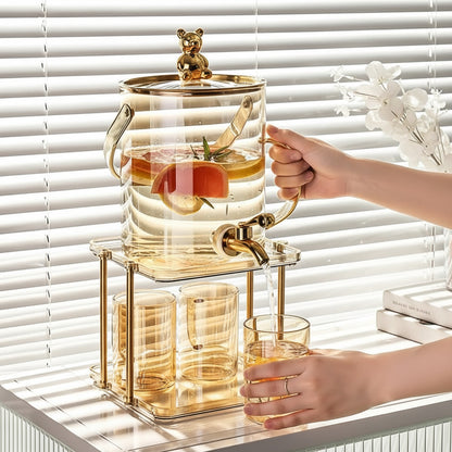 3.6L luxury glass cold water jug with faucet and 4 mugs for serving lemonade, fruit tea, and beverages