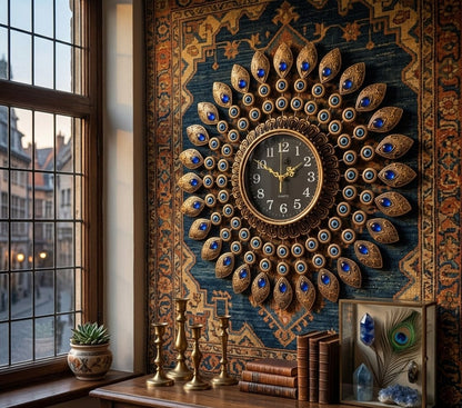 Large gold vintage wall clock measuring 70×70 cm designed as an elegant decorative timepiece for home or office walls.