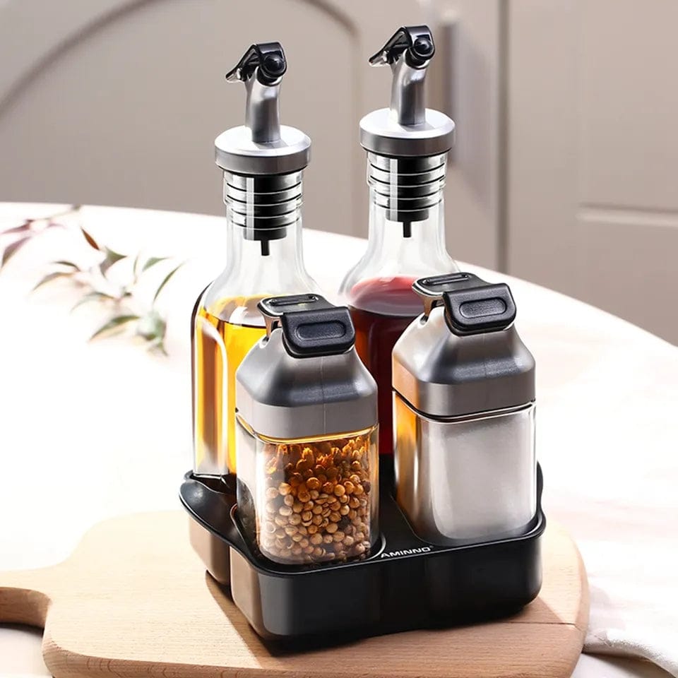 Kitchen oil dispenser bottle with matching peppermint storage container set