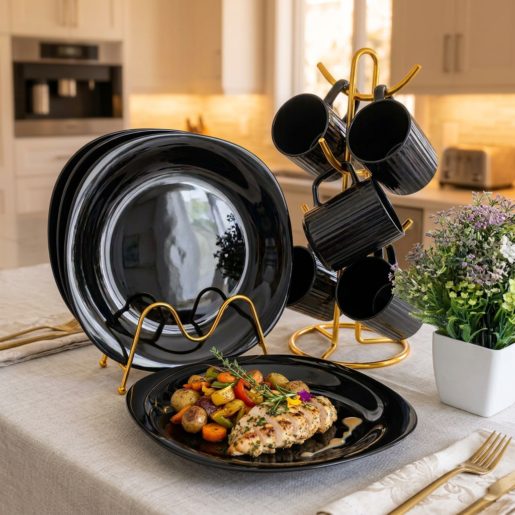 Black 12 Piece Dinner Set