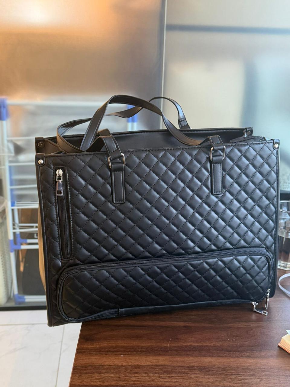 Quilted Laptop Tote Bag with Insulated Lunch Compartment