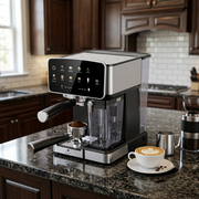 TLAC TCFM-101 espresso coffee machine with touch controls and automatic milk frother.