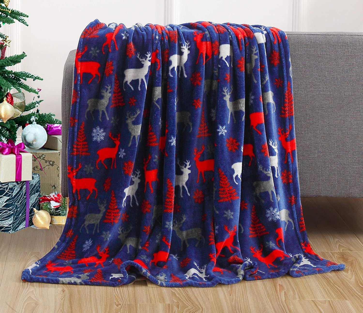 Flannel Christmas Throw  Snowflake Printed Winter Blanket