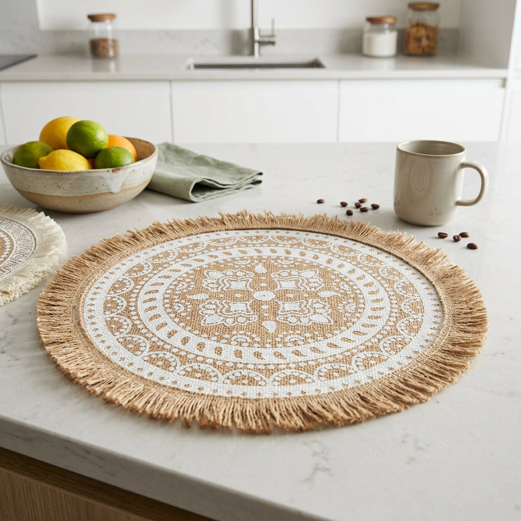 6-Piece Round Woven Jute Table Mat Set