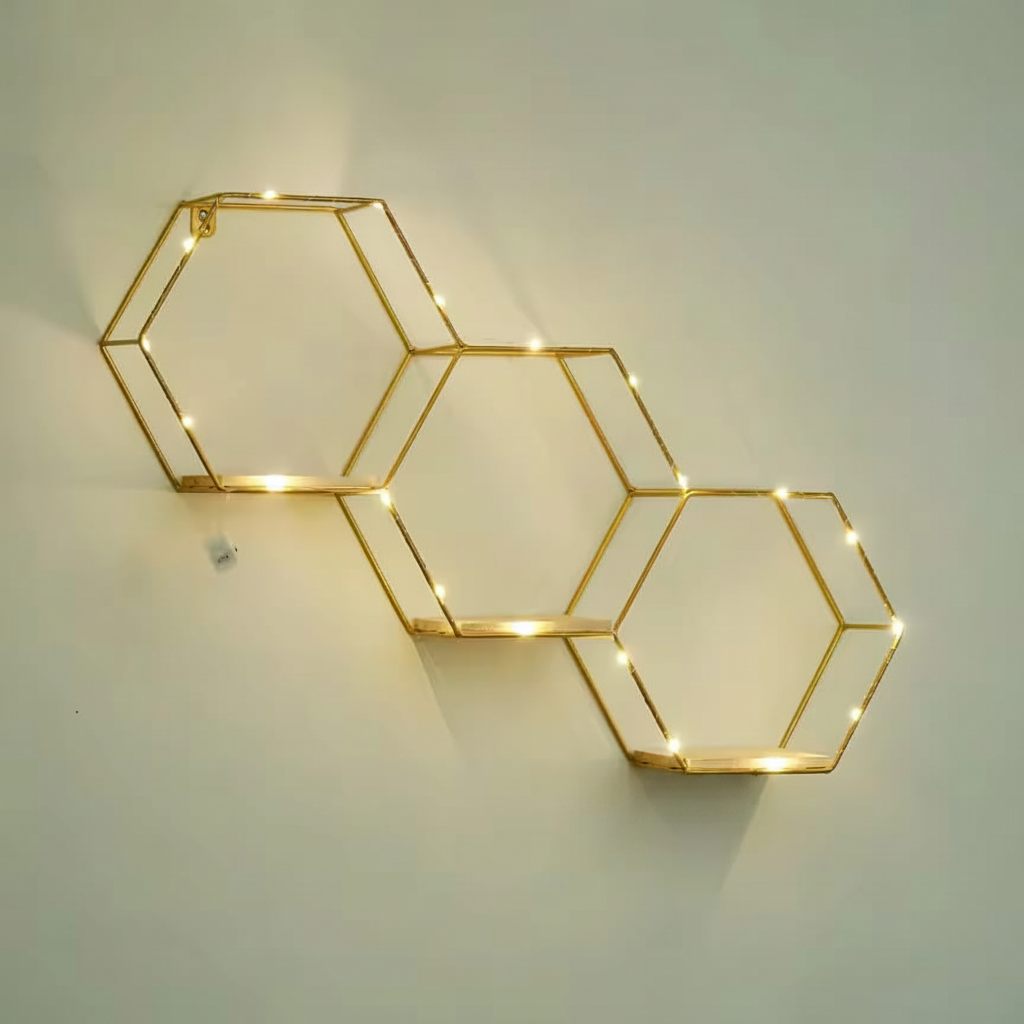Hexagon Wall Shelf with LED Lights