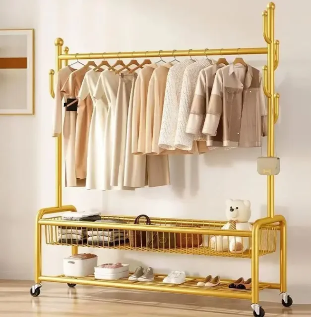 Metal Garment Rack with Storage Basket