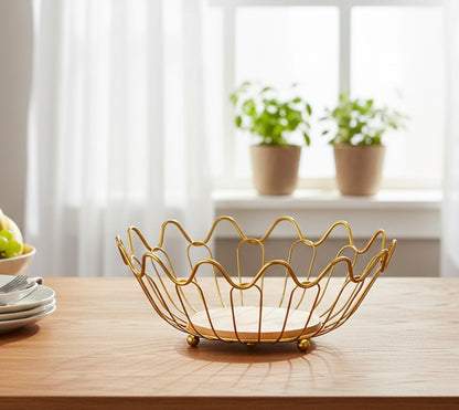 Wooden Base Gold Fruit Basket