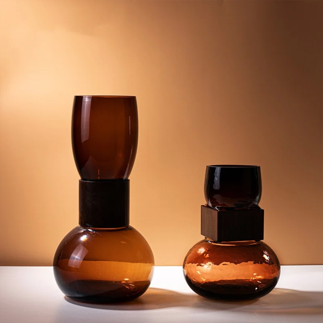 Glass Vase With Wooden Ring