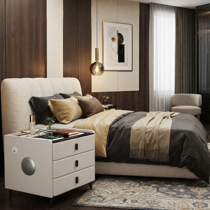 Smart Bedside Table with Wireless Charging, LED Light and Bluetooth Speaker